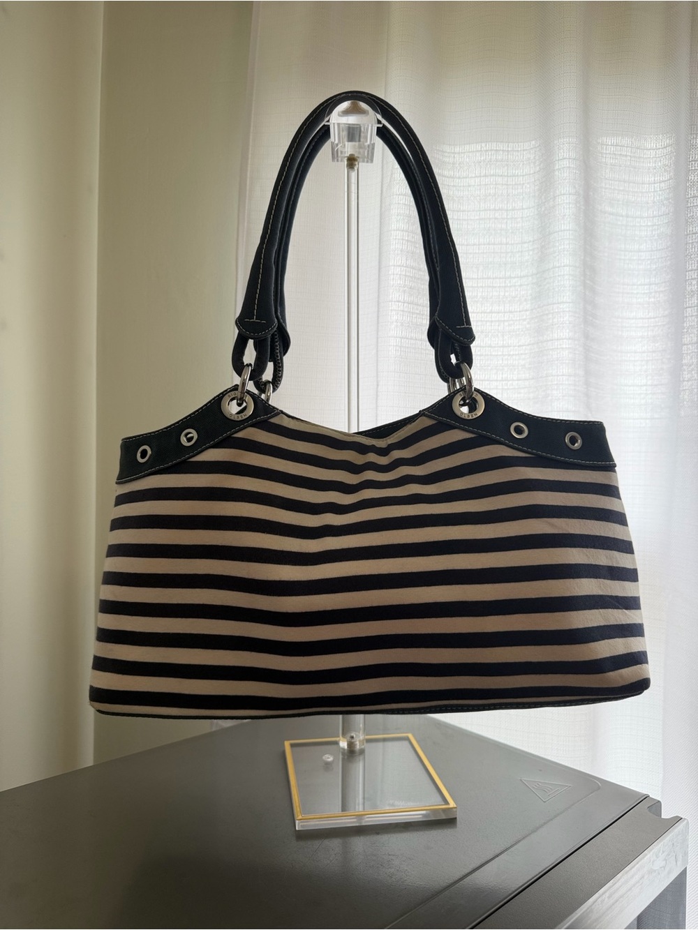 Sigrid Olsen Black and Cream Striped Shoulder Bag